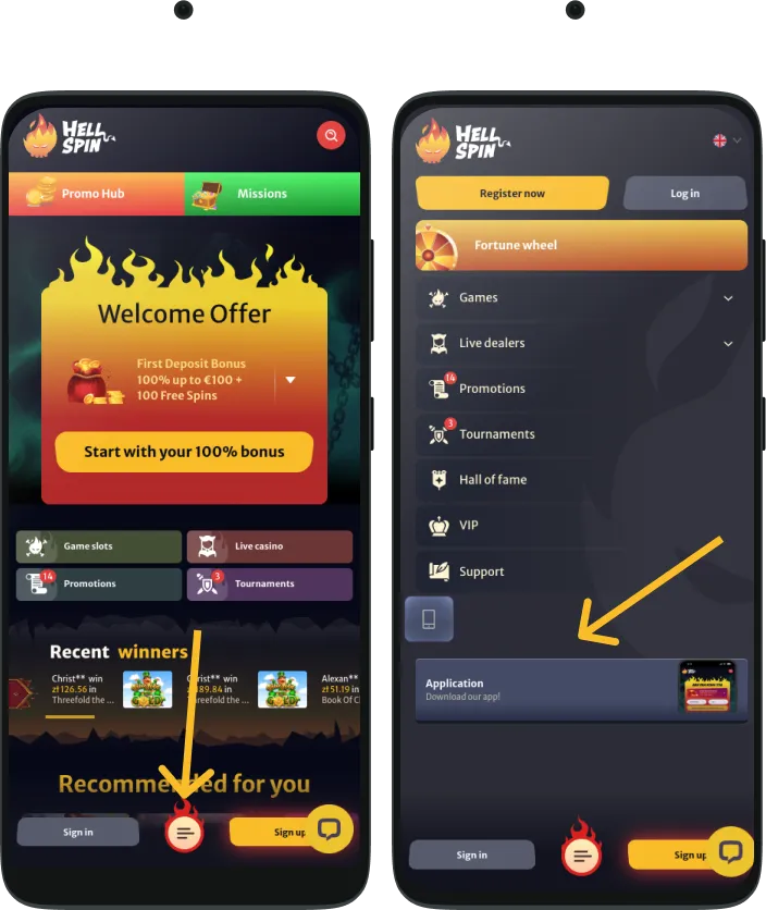 Hellspin mobile app installation