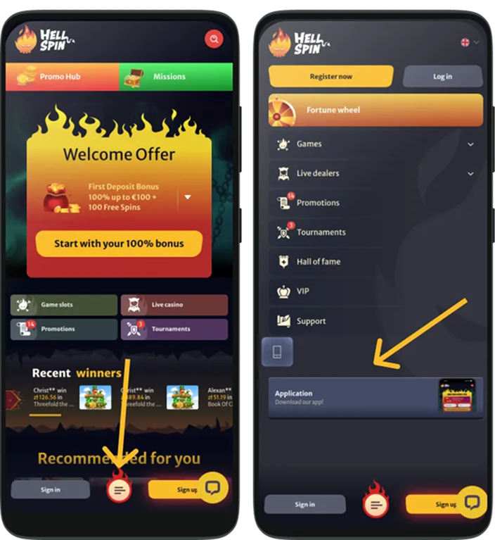 Hellspin Mobile App Installation